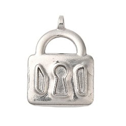 Нержавеющая Сталь Цвет Не тускнеющие 304 подвески из нержавеющей стали, замковые прелести, цвет нержавеющей стали, 25x17x5 мм, отверстие : 1.6 мм