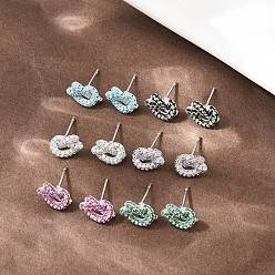 (52) Непрозрачная лаванда Серьги-гвоздики из латуни с микропаве из кубических цирконий, стойки покрытие, долговечный, без кадмия и без свинца, платина, разноцветные, 7x11.5 мм
