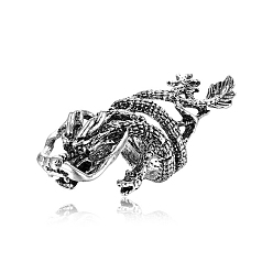 Dragon Antique Silver Alloy Open Cuff Rings, Dragon, Wide: 20~45mm