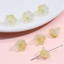 Лимонный шифон 10шт. прозрачные стеклянные колпачки с градиентным цветом, шестилепестковые цветы, сиреневые, лимонный шифон, 12x7 мм