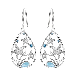 Платина Сплав мотаться серьги, слеза с морской звездой, платина, 37x14 мм