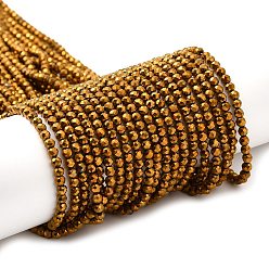 с Золотистым Покрытием Стеклянные бусины с гальваническим покрытием , полное покрытие, граненые круглые, с золотым покрытием, 3x2.5 мм, отверстие : 0.7 мм, около 130~135 шт / нитка, 33~36 см