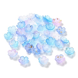 Темно-Голубой Акриловый шарик крышки, 5-лепестков цветка, с золотой фольгой, глубокое синее небо, 11x11x4 мм, отверстие : 1.6 мм