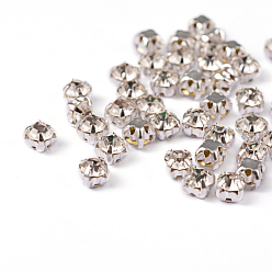 Crystal Sew on Rhinestone, Grade A Glass Rhinestone, with Brass Prong Settings, Garments Accessories, Silver Color Plated Metal Color, Crystal, 3.8~4x3.8~4mm, Hole: 1mm(The hole in the bottom is random.), about 1440pcs/bag