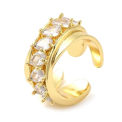 Real 16K Gold Plated Brass Micro Pave Cubic Zirconia Cuff Rings, Cadmium Free & Lead Free, Real 16K Gold Plated, US Size 8 1/2(18.5mm)