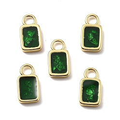Темно-Зеленый Подвески из эпоксидной смолы, прямоугольные, с латунной и золотой фольгой, стойки покрытие, долговечный, без свинца и без кадмия, реальный 18 k позолоченный, темно-зеленый, 13.5x7x2 мм, отверстие : 2.8 мм