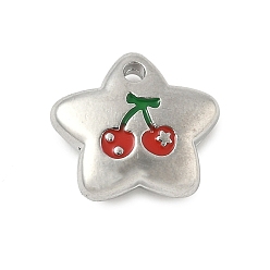 Платина Сплав эмали прелести, подвеска в виде звезды с вишневым узором, стойки покрытие, без свинца и без кадмия, платина, 12.5x14x4 мм, отверстие : 1.5 мм