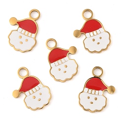 Santa Claus Рождественская тема ионного покрытия (IP) 304 подвески из эмали из нержавеющей стали, золотые, Дед Мороз, 16x12x1 мм, отверстие : 2.5 мм