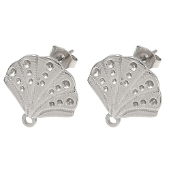 Нержавеющая Сталь Цвет 304 Выводы серьги из нержавеющей стали шпилька, формы раковины, с петлей, цвет нержавеющей стали, лоток: 1.2 мм и 1.5 мм, 17.5x17 мм, штифты : 0.7x11 мм