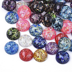 Mixed Color Resin Cabochons, with Gold Foil/Silver Foil, Half Round/Dome, Mixed Color, 10x4.5mm