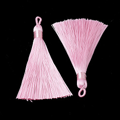Pearl Pink Polyester Tassel Big Pendants Decoration, Pearl Pink, 80~90x8.5~9mm, Hole: 4x6mm