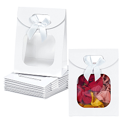 Белый Прямоугольные подарочные пакеты из крафт-бумаги, Конфетницы с бантом, украшенные лентой, с окошком для подарка на день рождения, свадьба, белые, 16x12x0.4 см, развернуть: 12x6x16 см