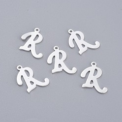 Letter R 201 подвески из нержавеющей стали, буквы, серебряный цвет гальваническим, буква r, 15x13x1 мм, отверстие : 1 мм