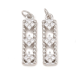 Платина Латунные микро проложить кубического циркония подвески, прямоугольные, без свинца и без кадмия, долговечный, стойки покрытие, платина, 23x6.5x3.5 мм, Перейти кольцо: 5x1 мм, внутренний диаметр: 3 мм