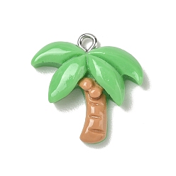 Lime Green Opaque Resin Pendants, Coconut Tree Charm, with Platinum Plated Iron Loops, Lime Green, 22x21.5x6.5mm, Hole: 2mm