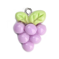 Purple Resin with Alloy Pendants, Imitation Food, Grape Charms, Platinum, Purple, 23x17x9mm, Hole: 2mm