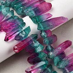 чирок Нити из двухцветных бусин из натурального кварца, окрашенные, граненый пуля, Топ пробуренной, зелено-синие, 24~50x9.5x8 мм, отверстие : 1.7 мм, около 21 шт / нитка, 7.28''~7.68'' (18.5~19.5 см)