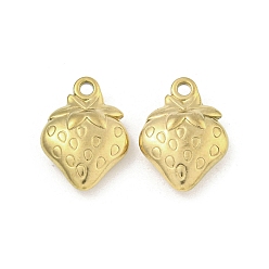 Настоящее золото 18K Ионное покрытие (ip) 304 брелоки из нержавеющей стали, клубничное очарование, реальный 18 k позолоченный, 15x11x4 мм, отверстие : 1.5 мм