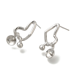 Платина Изделия из латуни, с 925 иглой из стерлингового серебра, за половину пробурено бисера, без кадмия, без никеля и без свинца, сердце, платина, 20x11 мм, штифты : 11.5x0.8 мм