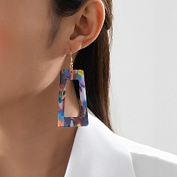 Разноцветный Прямоугольные серьги-подвески из железного сплава, с акриловой, золотые, красочный, 82x34 мм