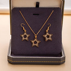 Звезда Комплекты из ожерелий и висячих серег из сплава со стразами и эмалью для женщин, звезда, Ожерелье: 400 mm