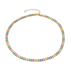 Colorful Brass Enamel Cobs Chain Necklaces, with Spring Ring Clasp, Golden, Colorful, 17-5/8 inch(44.8cm)