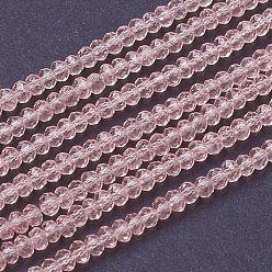 Pink Transparent Glass Beads Strands, Faceted, Rondelle, Pink, 3x2mm, Hole: 0.5mm, about 160~165pcs/strand, 15.35 inch~15.75 inch(39~40cm)
