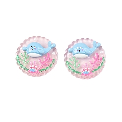 Whale Плоские круглые кабошоны из смолы на тему океана, кит, 33.5~34.5x9~11.5 мм