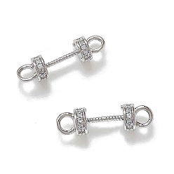 Platinum Brass Micro Pave Clear Cubic Zirconia Connector Charms, Flat Round Links, Long-Lasting Plated, Platinum, 18x5mm, Hole: 2mm
