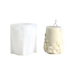White 3D Pillar with Flower DIY Candle Silicone Molds, for Scented Candle Making, White, 9.8x8.4x8cm