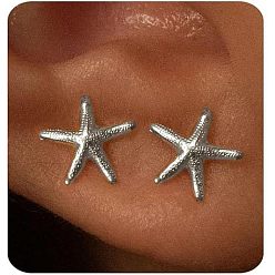 Платина Серьги-гвоздики из цинкового сплава в форме морской звезды, платина, 10 мм