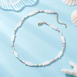 Fish Летние пляжные ожерелья из натуральных белых ракушек и стеклянного бисера., с 304 удлинителями цепи из нержавеющей стали, золотые, рыба, 16.46 дюйм (41.8 см)