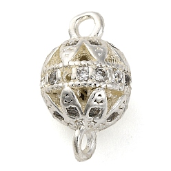 Серебро Шармы-соединители из латуни с микропаве из прозрачного кубического циркония, полые круглые звенья, без свинца и без кадмия, серебряные, 13x7.5 мм, отверстие : 1.5 мм