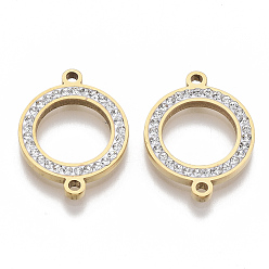 Кристалл 304 соединительные звенья нержавеющие, со стразами, кольцо, золотые, кристалл, 21x16x2 мм, отверстие : 1.5 мм