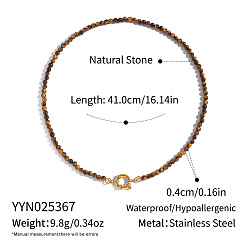 Тигровый глаз Ожерелья из круглых бусин с натуральным тигровым глазом на осень-зиму, с 304 нержавеющей стали застежки, золотые, 16.14 дюйм (41 см), бусина : 4 mm