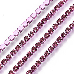 Rosa Cadenas de strass de diamantes de imitación de hierro de electroforesis, cadenas de la taza del Rhinestone, con carrete, rosa, ss 6.5, 2~2.1 mm, sobre 10 yardas / rodillo