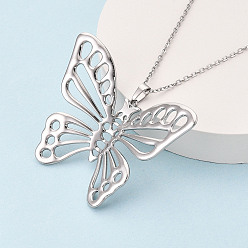 Нержавеющая Сталь Цвет 304 подвесные из нержавеющей стали ожерелья, полый бабочки, не тускнеет, цвет нержавеющей стали, 17.72~18.11 дюйм (45~46 см)