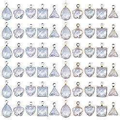 Mixed Color 60Pcs 10 Styles Brass Micro Pave Clear Cubic Zirconia Charms, Mixed Color, 8~11.5x6.5~7x3~3.5mm, Hole: 1mm, 12pcs/style