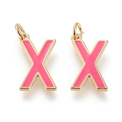Letter X Латунь эмаль подвески, с целью перехода в кольце, долговечный, реальный 18 k позолоченный, letter.x, ярко-розовый, letter.x, х: 17.5x10x1.8 мм, прыжковые кольца: внутренний диаметр: 3 мм