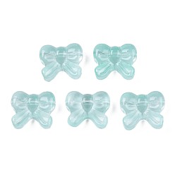 Turquoise Transparent Spray Painted Glass Beads, Bowknot, Turquoise, 14x16x6mm, Hole: 1mm