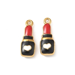 Красный 304 нержавеющей стальной эмали подвески, подвески в форме губной помады, ионное покрытие (ip), золотые, красные, 20x7.5x5 мм, отверстие : 1.4 мм