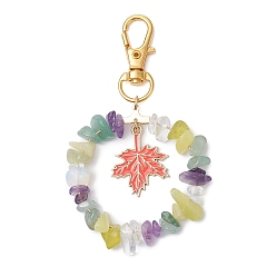 Смешанные камни Бусины из натуральных и синтетических драгоценных камней и эмалированный сплав с кленовым листом, Поворотные застежки-брелки для украшения сумок, 80 мм