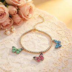 Colorful Plastic Butterfly Charm Iron Zinc Alloy Chain Bracelets for Women, Golden, Colorful, 7.28 inch(18.5cm)