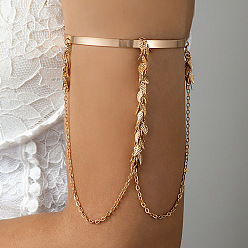 Leaf Golden Alloy Upper Arm Cuff, Chains Tassel Charms Arm Bangle, Leaf, Inner Diameter: 3 inch(7.5cm)