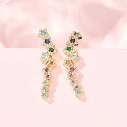 Colorful Brass Micro Pave Cubic Zirconia Stud Crawler Earrings, Star, Real 18K Gold Plated, Cadmium Free & Lead Free, Long-Lasting Plated, Rack Plating, Colorful, 24.5x7.5x6.5mm