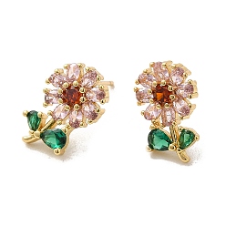 Разноцветный Серьги-гвоздики из латуни «Цветок жизни» с покрытием из настоящей 18k-золотой латуни, с фианитами и стразами, долговечный, без свинца и без кадмия, красочный, 15x9.5 мм