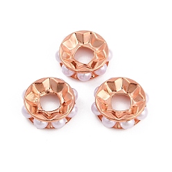 Розовое Золото Латунные бусины, без кадмия и без свинца, с абс пластмассовой имитационной жемчужиной, плоско-круглые, розовое золото , 18x5.5 мм, отверстие : 6.5 мм