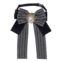 Черный Галстук из полиэстера с бантом, предварительно завязанные регулируемые/эластичные галстуки для школьной формы, с фурнитурой из смолы и стразов, чёрные, 230x125x37 мм