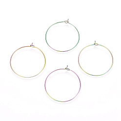 Rainbow Color Ion Plating(IP) 316L Surgical Stainless Steel Hoop Earring Findings, Wine Glass Charms Findings, Rainbow Color, 25x0.8mm, 20 Gauge