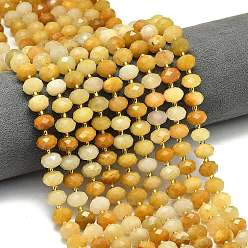 Топаз Нефрит Природный Топаз нефрита бисер нитей, граненые, рондель, с бисером, 8.5~10x5.5~6.5 мм, отверстие : 1 мм, около 43~45 шт / нитка, 15.35'' (39 см)